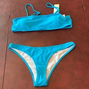 Strappy back, bandeau style bikini.